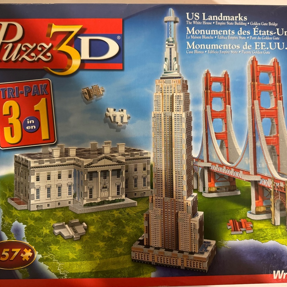 3D Puzzle US Landmarks Set - Red, Gray, White